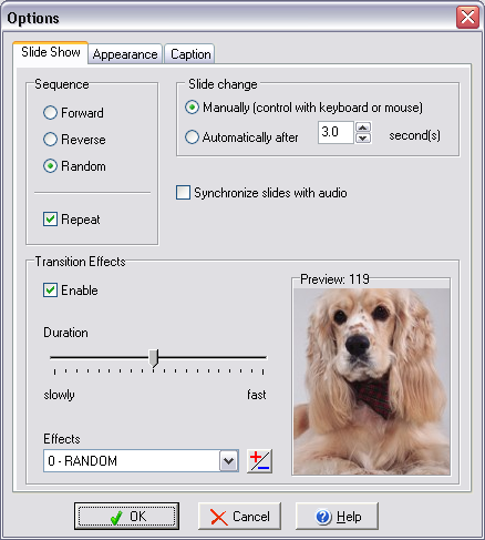 Simple Photo Option Able Photo Slide Show - Online Help - Setting Options