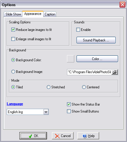Simple Photo Option Able Photo Slide Show - Online Help - Setting Options