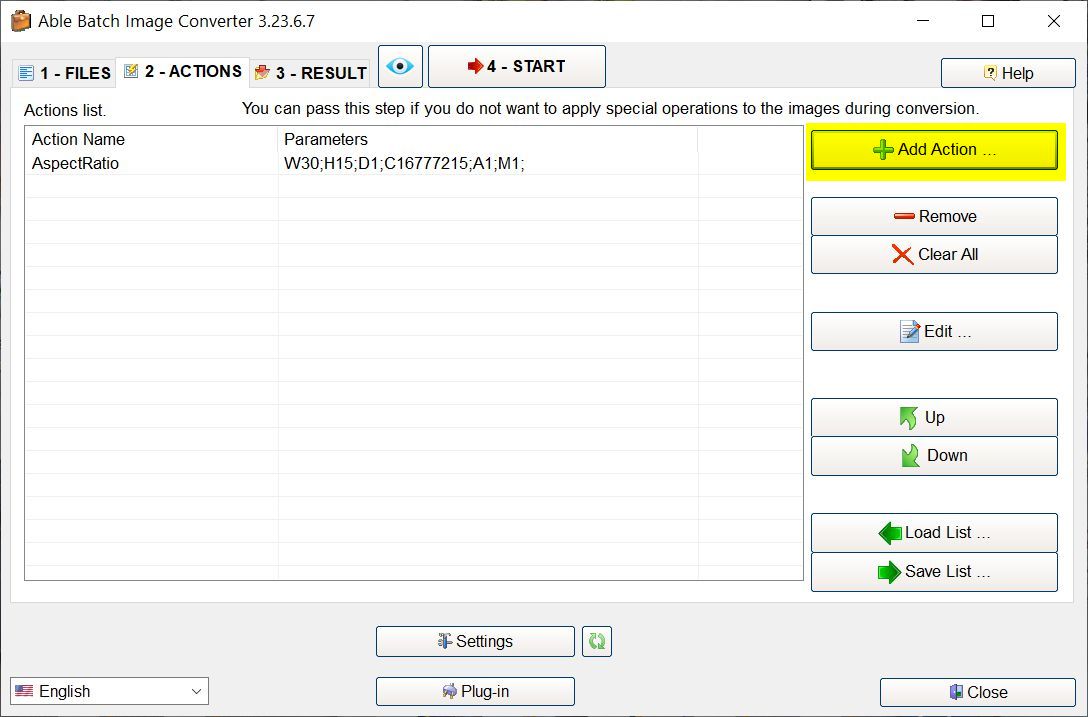 Add an action - Change aspect ratio